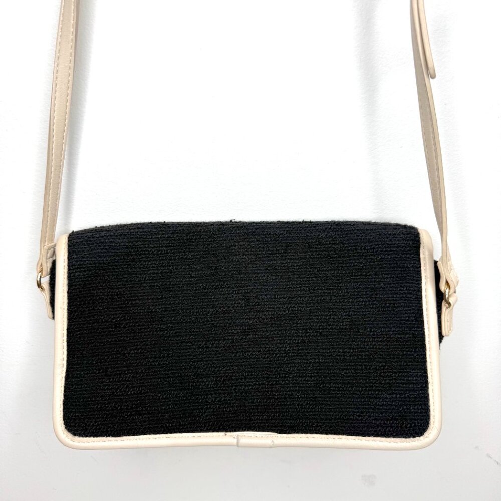 Express Tweed Faux Leather Trim Horsebit Crossbody Bag Black 10" x 5.5" x 3" - Picture 2 of 8